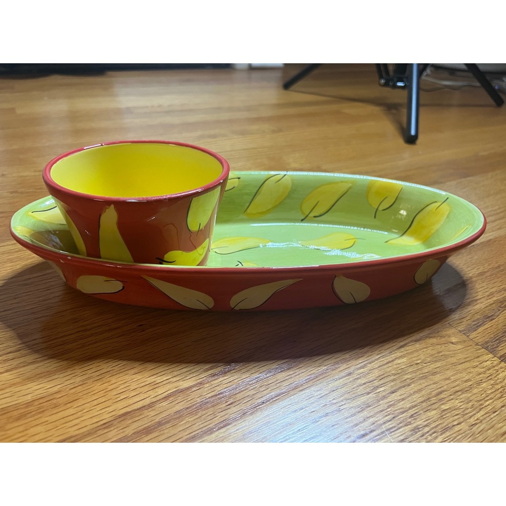 Whimsical Dessert Pepper Chip and Dip Serving Set,  Ceramic Platter READ